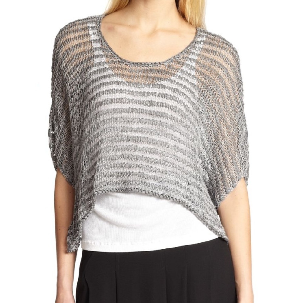 Eileen Fisher Open Weave Sweater Boxy Crop Large